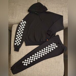 Aviator Nation Black and White Checkered Hoodie and Sweatpants Set
